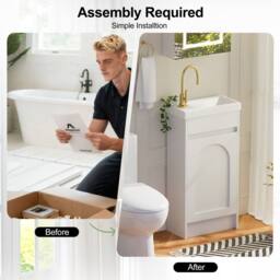 KEEPREAPER Sleek Bathroom Vanity Unit with Ceramic Sink 2 Storage Compartments in White - thumbnail 3