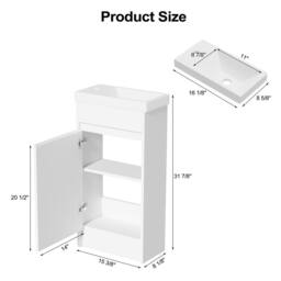 KEEPREAPER Sleek Bathroom Vanity Unit with Ceramic Sink 2 Storage Compartments in White - thumbnail 8