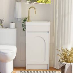 KEEPREAPER Sleek Bathroom Vanity Unit with Ceramic Sink 2 Storage Compartments in White