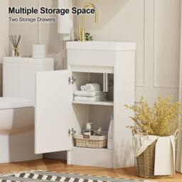 KEEPREAPER Sleek Bathroom Vanity Unit with Ceramic Sink 2 Storage Compartments in White - thumbnail 4