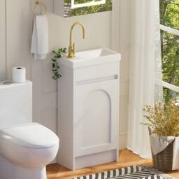 KEEPREAPER Sleek Bathroom Vanity Unit with Ceramic Sink 2 Storage Compartments in White - thumbnail 2