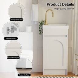 KEEPREAPER Sleek Bathroom Vanity Unit with Ceramic Sink 2 Storage Compartments in White - thumbnail 6