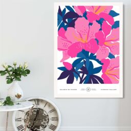 ARTZE Abstract Pink & Blue Orchid Flower Market Gallery Framed Print SIZE: A2 with White Frame in Mid Blue - Size: A4 - thumbnail 2