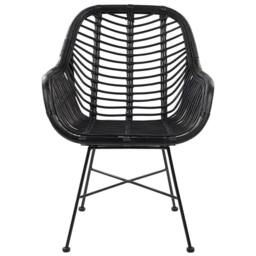 Wyld and Coco Black Rattan Armchair Wicker Detailing Black Metal Legs W64 x D62cm - thumbnail 5
