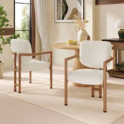 Matteo Set of 2 Bouclé Dining Chairs with Wood Grain Metal Frame in Natural
