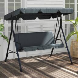 OUTSUNNY Outdoor Metal Hammock Swing Chair 3-Seater Patio Bench Garden in Grey