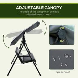 OUTSUNNY Outdoor Metal Hammock Swing Chair 3-Seater Patio Bench Garden in Grey - thumbnail 4