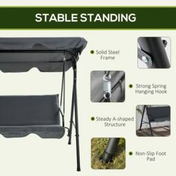 OUTSUNNY Outdoor Metal Hammock Swing Chair 3-Seater Patio Bench Garden in Grey - thumbnail 5