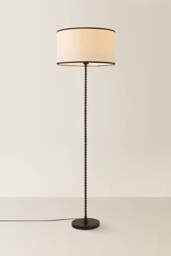 ValueLights Maeve Natural Shade with Black Trim Bobbin Black Floor Lamp & Bulb - thumbnail 3