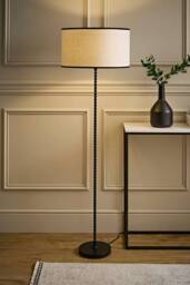 ValueLights Maeve Natural Shade with Black Trim Bobbin Black Floor Lamp & Bulb - thumbnail 2