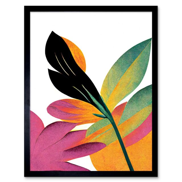 "Artery8 Wall Art Print Modern Abstract Tropical Vibrant Leaves Botanical Painting Art Framed in Black - Size: W12"" x H16""" - image 1