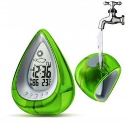 Smart Living Water Powered Multi Function Digital Battery-Free Drop Shape Desk Clock in Green - thumbnail 1