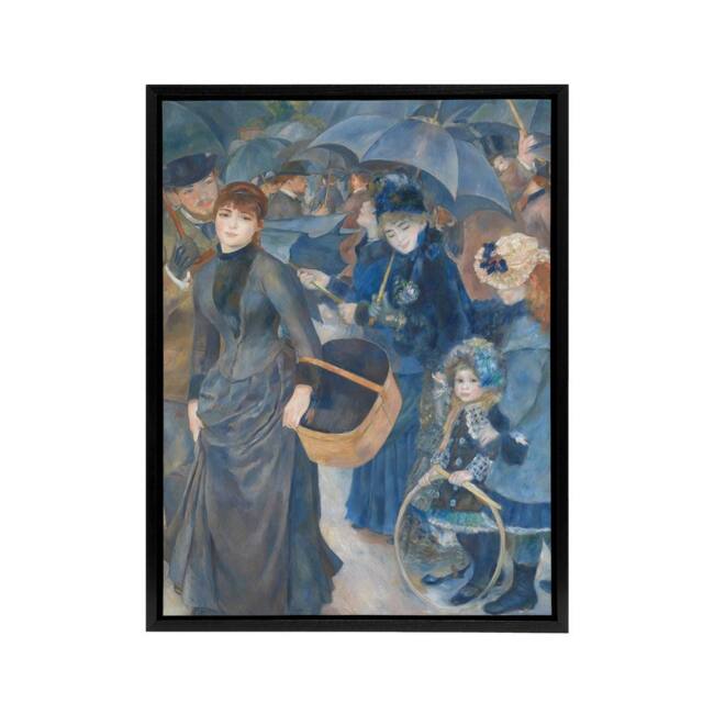 "Artery8 The Umbrellas Oil Painting Renoir Vintage Black Framed Canvas Wall Art in Blue - Size: W12"" x H16""" - image 1