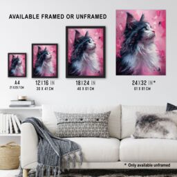 "Artery8 Wall Art Print Maine Coon Cat in Hot Pink Painting Animal Lover Art Framed Poster in Black - Size: W12"" x H16""" - thumbnail 3