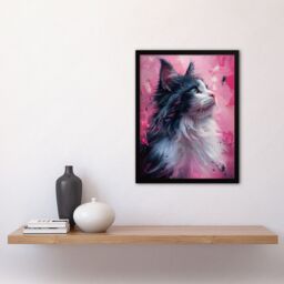 "Artery8 Wall Art Print Maine Coon Cat in Hot Pink Painting Animal Lover Art Framed Poster in Black - Size: W12"" x H16""" - thumbnail 4