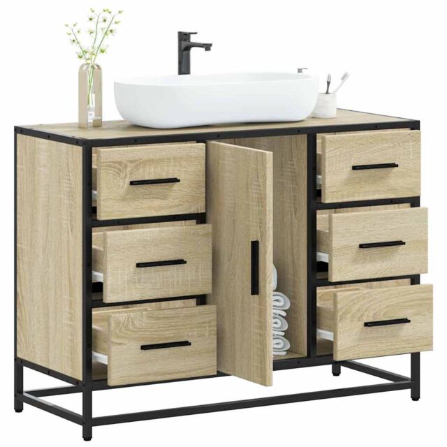 Berkfield Home Bathroom Sink Cabinet Sonoma Oak 80x33x60 cm Engineered Wood in Brown - Size: 80 x 33 x 60 cm - image 1