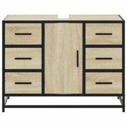 Berkfield Home Bathroom Sink Cabinet Sonoma Oak 80x33x60 cm Engineered Wood in Brown - Size: 80 x 33 x 60 cm - thumbnail 5