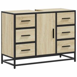 Berkfield Home Bathroom Sink Cabinet Sonoma Oak 80x33x60 cm Engineered Wood in Brown - Size: 80 x 33 x 60 cm - thumbnail 2