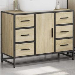 Berkfield Home Bathroom Sink Cabinet Sonoma Oak 80x33x60 cm Engineered Wood in Brown - Size: 80 x 33 x 60 cm - thumbnail 4