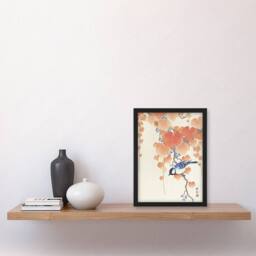 Artery8 Great Tit On Paulownia Branch Vintage Japan Framed Wall Art Print Koson in Orange - Size: A4 - thumbnail 4