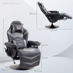 HOMCOM Massage Recliner Chair with Remote, PU Leather Recliner Armchair Grey - thumbnail 3