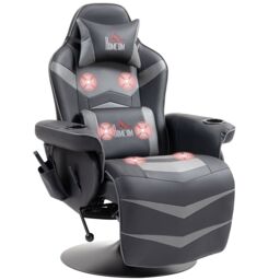 HOMCOM Massage Recliner Chair with Remote, PU Leather Recliner Armchair Grey - thumbnail 2