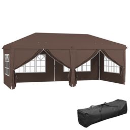 OUTSUNNY 3 x 6 m Pop Up Gazebo with Sides & Windows in Brown - thumbnail 2
