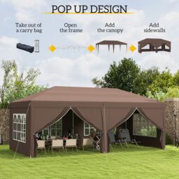 OUTSUNNY 3 x 6 m Pop Up Gazebo with Sides & Windows in Brown - thumbnail 4