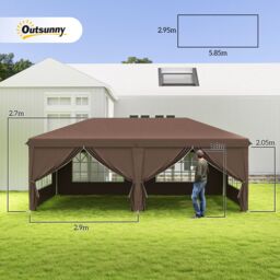 OUTSUNNY 3 x 6 m Pop Up Gazebo with Sides & Windows in Brown - thumbnail 3