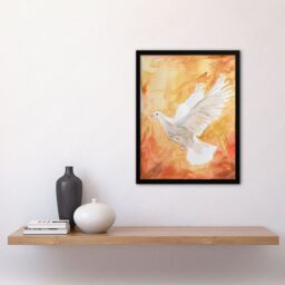 "Artery8 White Peace Dove Warm Orange Red Watercolour Framed Art Print - Size: W12"" x H16""" - thumbnail 4