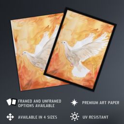"Artery8 White Peace Dove Warm Orange Red Watercolour Framed Art Print - Size: W12"" x H16""" - thumbnail 2