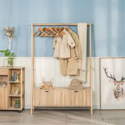 Nordlys Entryway Solid Wood Coat Rack in Light Brown - thumbnail 3