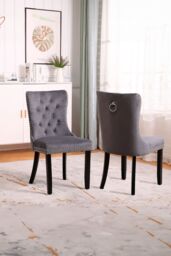 Neo Set of Two Studded Velvet Dining Chair with Ring Knocker Detail in Dark Grey - thumbnail 1