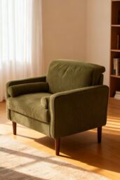 Living and Home Green Corduroy Upholstered Single Sofa Armchair