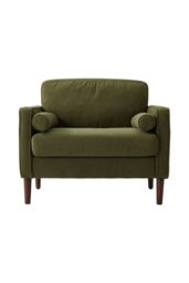 Living and Home Green Corduroy Upholstered Single Sofa Armchair - thumbnail 3