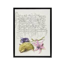 "Artery8 Violet Blooms & Gourd Calligraphy Framed Canvas Wall Art Print in White - Size: W12"" x H16""" - thumbnail 1