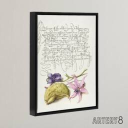 "Artery8 Violet Blooms & Gourd Calligraphy Framed Canvas Wall Art Print in White - Size: W12"" x H16""" - thumbnail 2