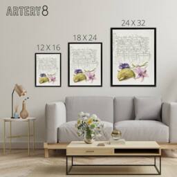"Artery8 Violet Blooms & Gourd Calligraphy Framed Canvas Wall Art Print in White - Size: W12"" x H16""" - thumbnail 4