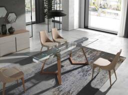 Angel Cerda Rectangular Tempered Glass Extending Dining Table in Walnut - thumbnail 4