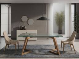 Angel Cerda Rectangular Tempered Glass Extending Dining Table in Walnut - thumbnail 5