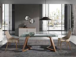 Angel Cerda Rectangular Tempered Glass Extending Dining Table in Walnut - thumbnail 3