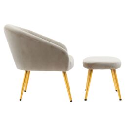 Orsina Midnight Blue Velvet Arm Chair with Footstool, Velvet Upholstered Accent Chair & Footstool, Armchair Set in Beige - thumbnail 3