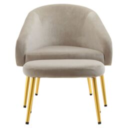 Orsina Midnight Blue Velvet Arm Chair with Footstool, Velvet Upholstered Accent Chair & Footstool, Armchair Set in Beige - thumbnail 2
