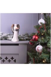 Netagon Ceramic Christmas Festive Winged Angel Tealight Holder Ornament- Silver in White - thumbnail 1