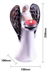 Netagon Ceramic Christmas Festive Winged Angel Tealight Holder Ornament- Silver in White - thumbnail 2