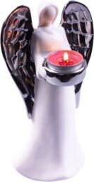 Netagon Ceramic Christmas Festive Winged Angel Tealight Holder Ornament- Silver in White - thumbnail 4