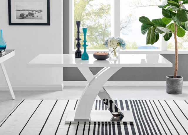 FurnitureboxUK Atlanta 160cm Chrome Metal & White High Gloss 6-Seater Dining Table - image 1