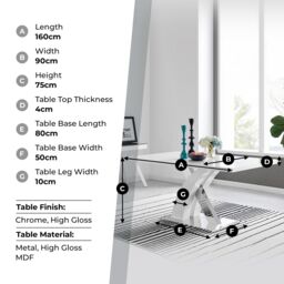 FurnitureboxUK Atlanta 160cm Chrome Metal & White High Gloss 6-Seater Dining Table - thumbnail 8