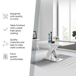 FurnitureboxUK Atlanta 160cm Chrome Metal & White High Gloss 6-Seater Dining Table - thumbnail 7