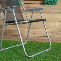 Samuel Alexander 2 x Foldable Garden Chairs Fixed position garden chairs with grey frame & black fabric - thumbnail 7